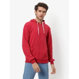 Campus Sutra Red Cotton Regular Fit Hooded Sweatshirt-picture-20