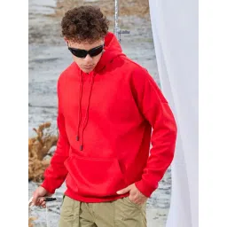 Campus Sutra Red Cotton Regular Fit Hooded Sweatshirt-picture-30