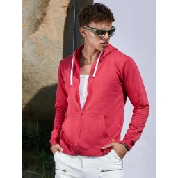 Campus Sutra Red Cotton Regular Fit Hooded Sweatshirt-picture-19