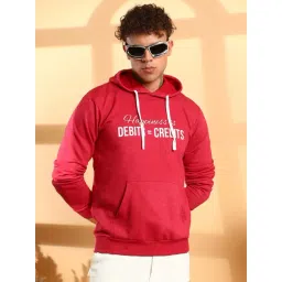 Campus Sutra Red Cotton Regular Fit Printed Hooded Sweatshirt-picture-13