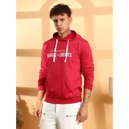 Campus Sutra Red Cotton Regular Fit Printed Hooded Sweatshirt image 3