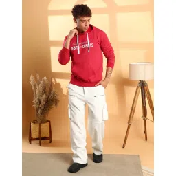 Campus Sutra Red Cotton Regular Fit Printed Hooded Sweatshirt image 4