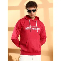 Campus Sutra Red Cotton Regular Fit Printed Hooded Sweatshirt image 1