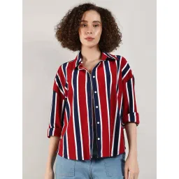 Campus Sutra Red Cotton Regular Fit Striped Shirt-picture-19