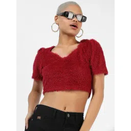 Campus Sutra Red Regular Fit Crop Sweatshirt-picture-29