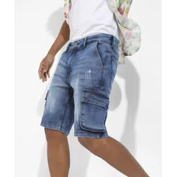 campus sutra Self Design Men Denim Blue Denim Shorts-picture-14