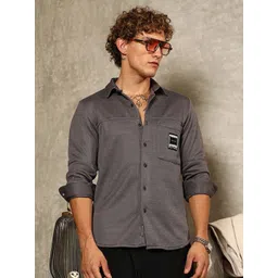 Campus Sutra Self Design Spread Collar Long Sleeves Cotton Comfort Shirt-picture-27