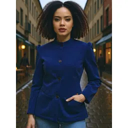 Campus Sutra Single-Breasted Mandarin Collar Blazer-picture-15