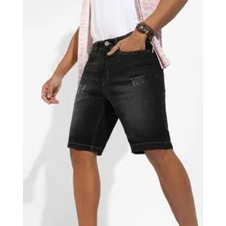campus sutra Single-Pleated Denim Shorts with Insert-Pockets-picture-19