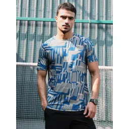 Campus Sutra Sky Blue Abstract-Bloc Activewear T-Shirt-picture-25