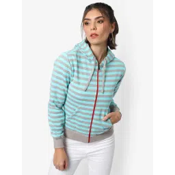 Campus Sutra Sky Blue & Grey Cotton Striped Hoodie-picture-24