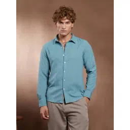 Campus Sutra Sky Blue Freeform-Textured Shirt-picture-28