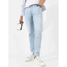Campus Sutra Sky Blue Regular Fit Distressed Jeans-picture-23
