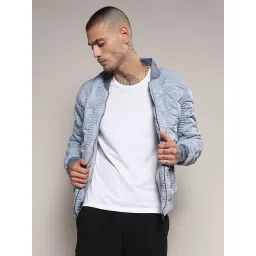 Campus Sutra Sky Blue Regular Fit Self Design Puffer Jacket-picture-15