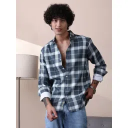 Campus Sutra Slate Grey Tartan Plaid Shirt-picture-20