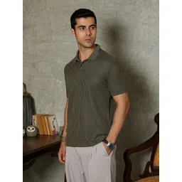 Campus Sutra Striped Polo Collar Cotton T-shirt image 2