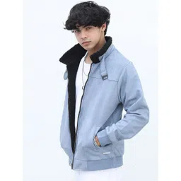 Campus Sutra Suede Mock Collar Windcheater Denim Jacket-picture-33