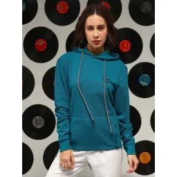 Campus Sutra Teal Regular Fit Printed Hoodie image 1