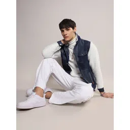 Campus Sutra Washed Windcheater Faux Fur Trim Cotton Denim Jacket image 4