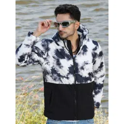 Campus Sutra White & Black Regular Fit Tie-Dye Hooded Jacket-picture-40