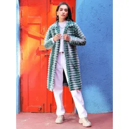 Campus Sutra White & Green Textured Coat-picture-13