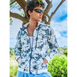 Campus Sutra White Cotton Regular Fit Tie-Dye Hooded Sweatshirt-picture-21