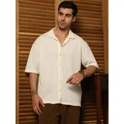 Campus Sutra White Polycotton Oversized Textured Shirt-picture-24