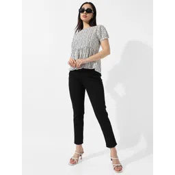 Campus Sutra White Striped Peplum Top image 5