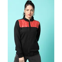 Campus Sutra Women Black & Red Colourblocked Windcheater Outdoor Bomber Jacket-picture-41
