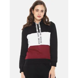 Campus Sutra Women Black & White Colourblocked Hooded Sweatshirt-picture-30