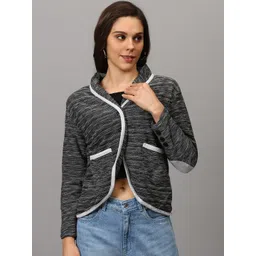 Campus Sutra Women Black & White Single-Breasted Casual Blazer-picture-28