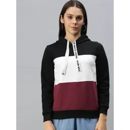Campus Sutra Women Black Colourblocked Hooded Sweatshirt-picture-34