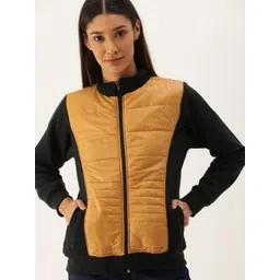 Campus Sutra Women Black Mustard Colourblocked Windcheater Puffer Jacket-picture-18