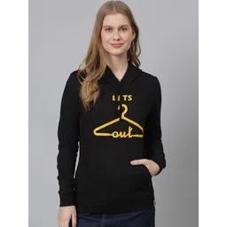 Campus Sutra Women Black Printed Hooded Sweatshirt-picture-37
