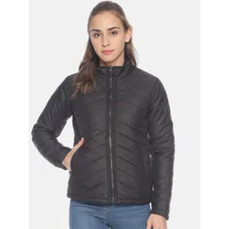 Campus Sutra Women Black Solid Windcheater Padded Jacket-picture-13