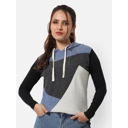 Campus Sutra Women Blue & Grey Colourblocked Hooded Sweatshirt-picture-37