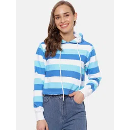 Campus Sutra Women Blue Colourblocked Hooded Sweatshirt-picture-26