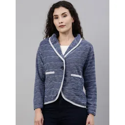 Campus Sutra Women Blue Melange Comfort Fit Single-Breasted Casual Blazer-picture-31