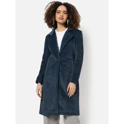 Campus Sutra Women Blue Solid Longline Coats image 1