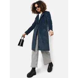 Campus Sutra Women Blue Solid Longline Coats image 2