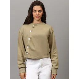 Campus Sutra Women Brown Solid Cropped Sweatshirt-picture-18