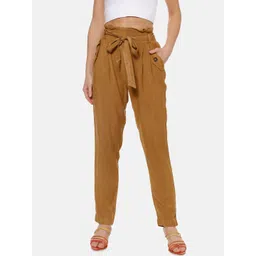 Campus Sutra Women Brown Solid Peg Trousers-picture-19