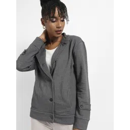 Campus Sutra Women Charcoal Colourblocked Windcheater Longline Outdoor Tailored Jacket-picture-32