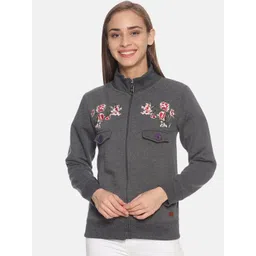 Campus Sutra Women Charcoal Embroidered Sweatshirt-picture-27