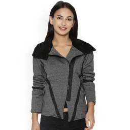 Campus Sutra Women Charcoal Grey Self Design Quilted Jacket-picture-23