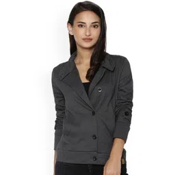 Campus Sutra Women Charcoal Solid Sporty Jacket-picture-35