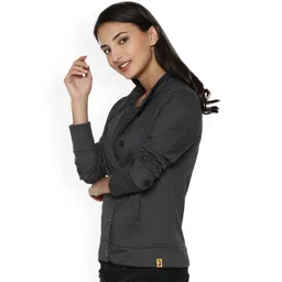 Campus Sutra Women Charcoal Solid Sporty Jacket image 3