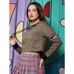 Campus Sutra Women Colourblocked Hooded Sweatshirt image 5