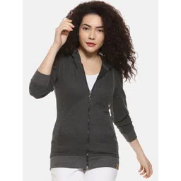 Campus Sutra Women Cotton Hooded Front-Open Sweatshirt-picture-21