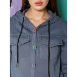 Campus Sutra Women Cotton Long Sleeves Hooded Front-Open Sweatshirt image 2